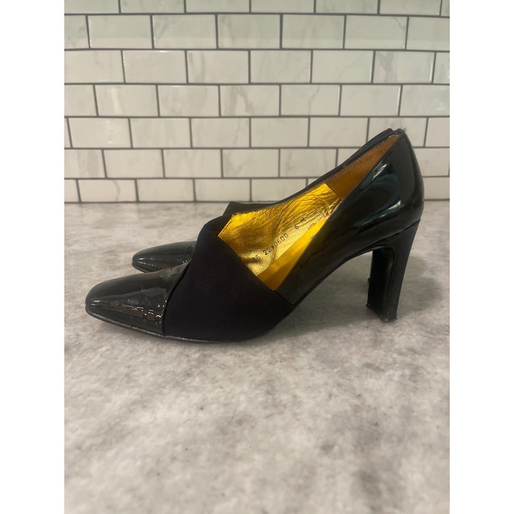 Vintage Timothy Hitsman Pumps Women 6 Black Patent Square Toe Block Heel